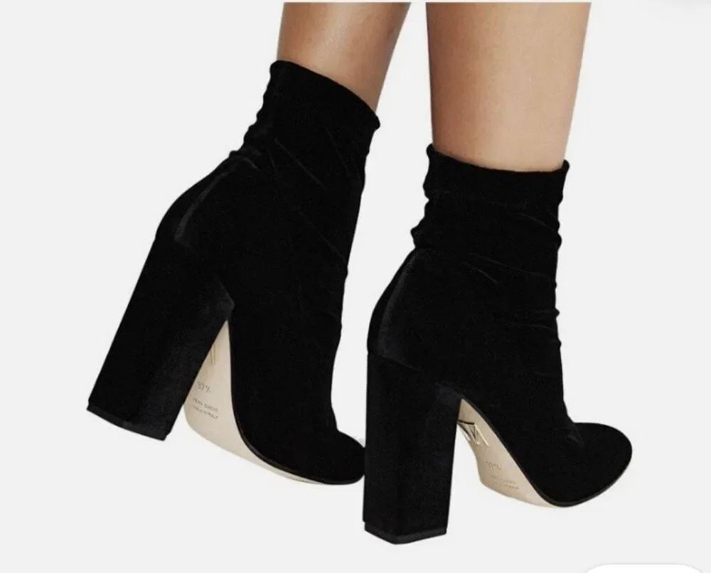Tamara Mellon Caress Black Velvet Heeled Bootie sz 41.5 US 11 NWT